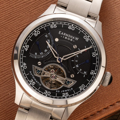 Earnshaw Baron Dual Retrograde Calendar Open Heart Automatic Black