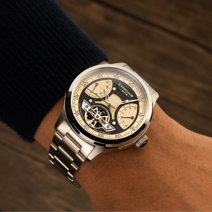 Earnshaw Baron Dual Retrograde Calendar Open Heart Automatic Cream Black