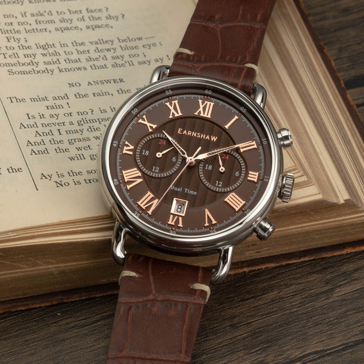 Earnshaw Investigator Dual Time Multi-Function Casket Brown