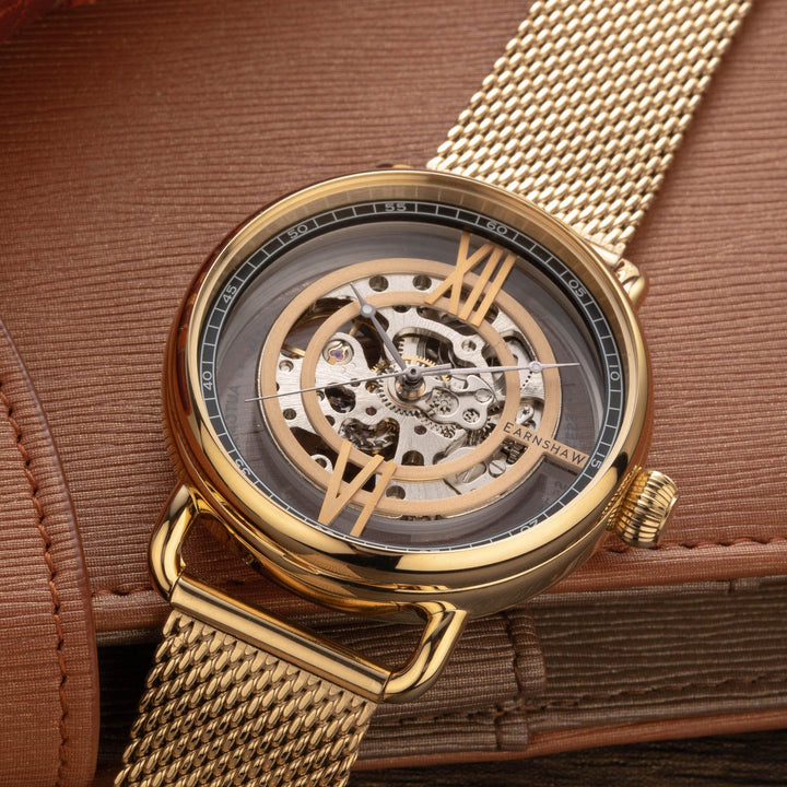 Earnshaw Investigator Floating Skeleton Automatic Yellow Gold