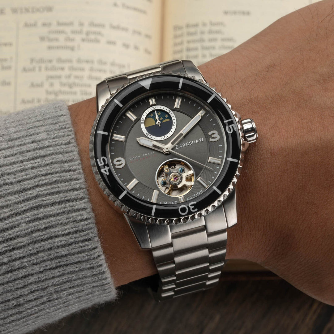 Earnshaw Prevost Moon Phase Open Heart Automatic Pebble Grey