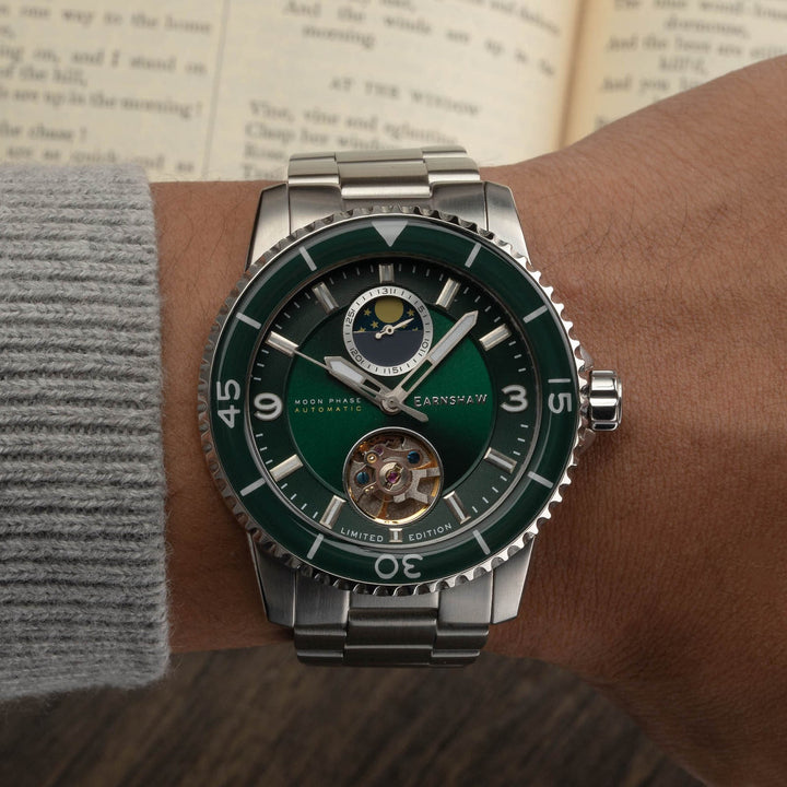 Earnshaw Prevost Moon Phase Open Heart Automatic Pine Green