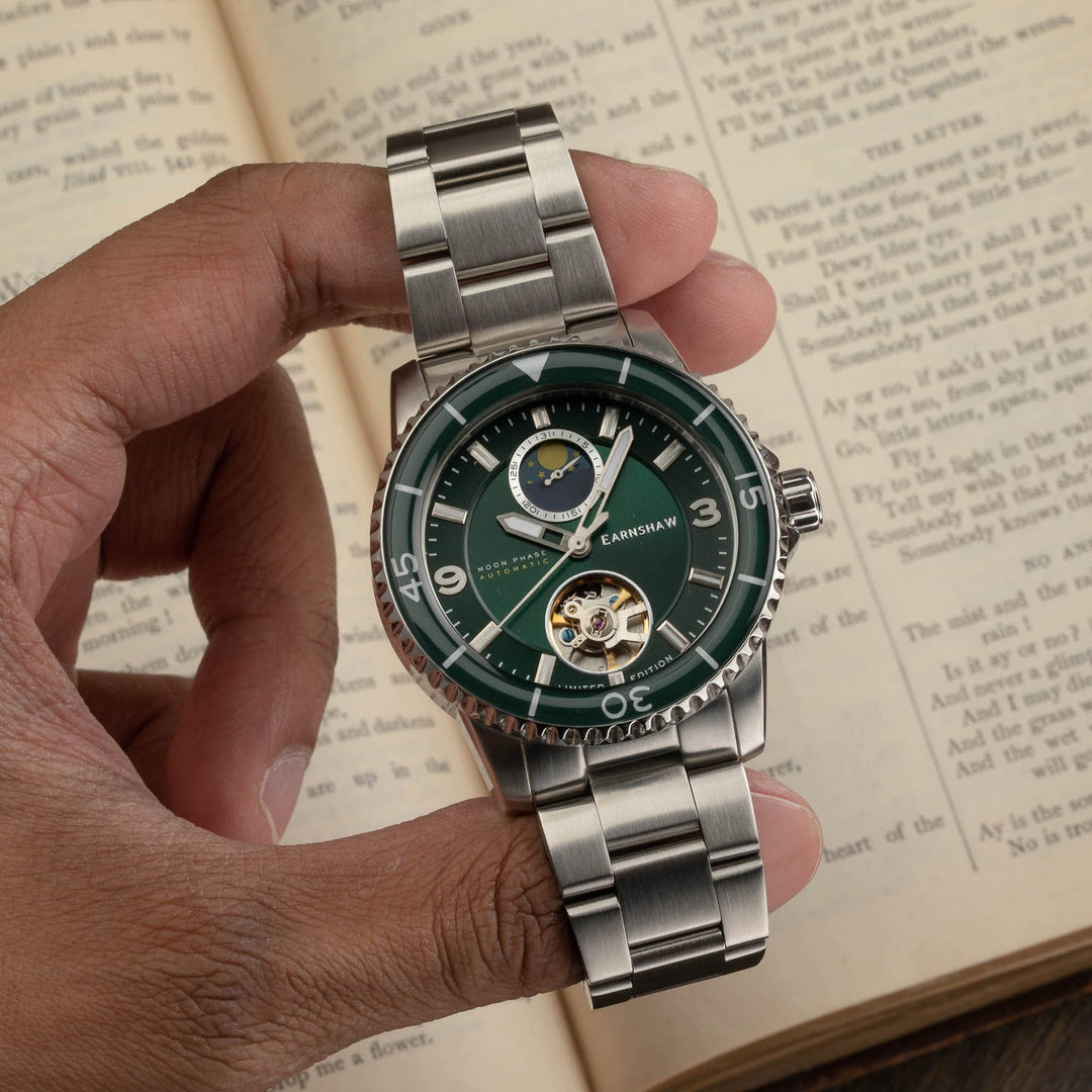 Earnshaw Prevost Moon Phase Open Heart Automatic Pine Green