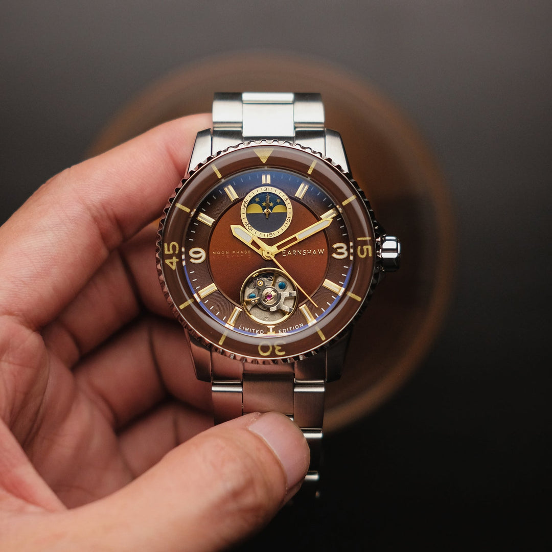 Earnshaw Prevost Moon Phase Open Heart Automatic Deep Caramel