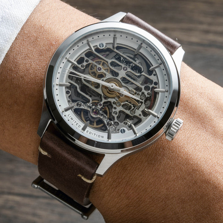 Earnshaw Baron High Beat 72 Hour Power Reserve Skeleton Automatic Vintage Brown