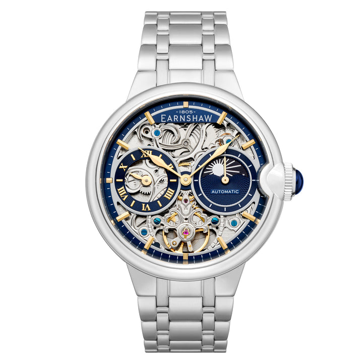 Earnshaw Barallier Dual Time Sun Moon Open Heart Automatic Regiment Blue