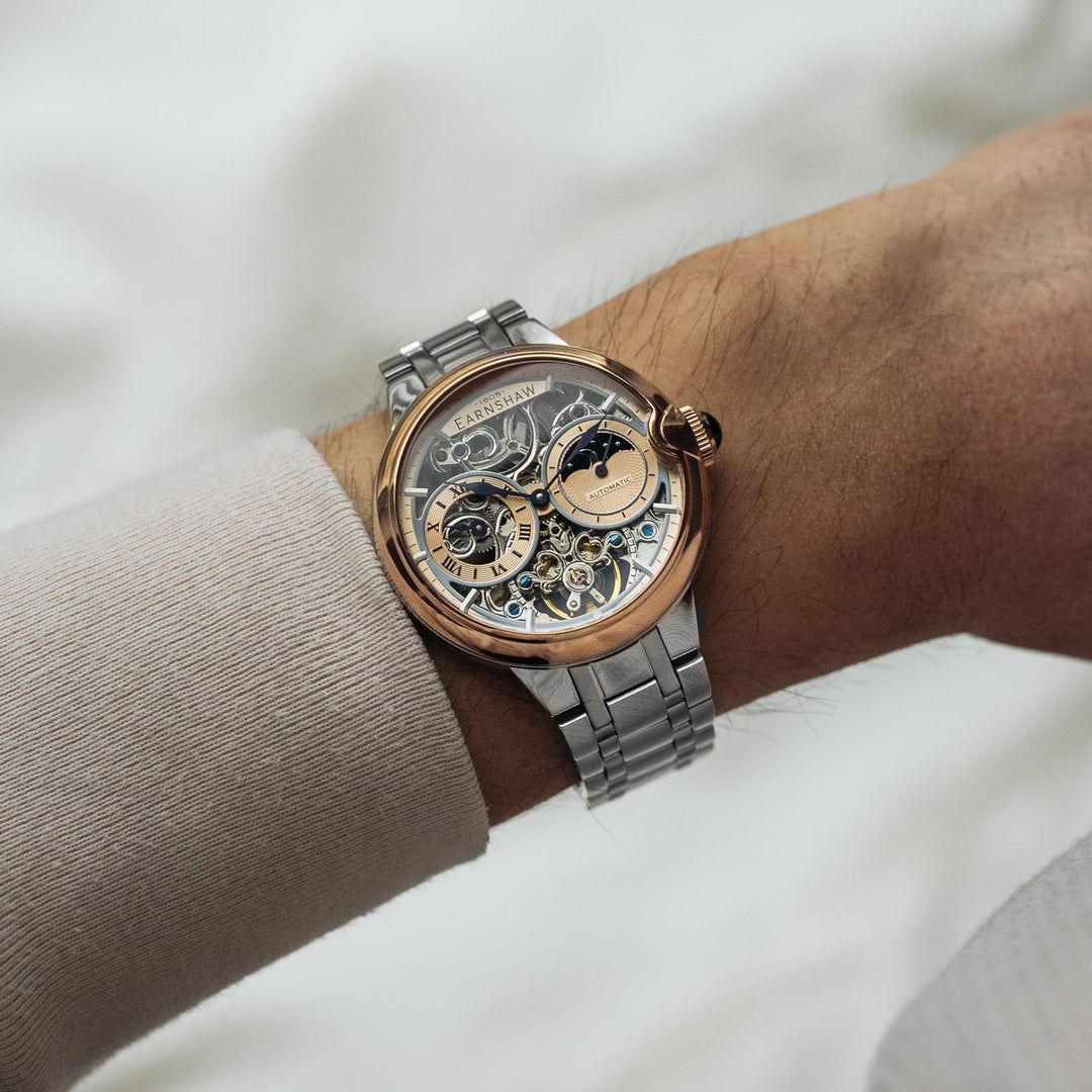 Earnshaw Barallier Dual Time Sun Moon Open Heart Automatic Two Tone Rose