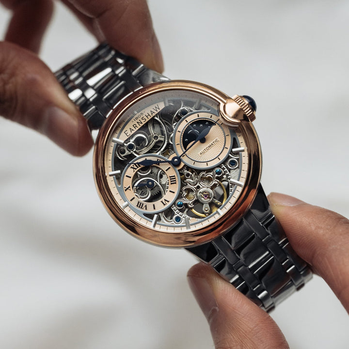 Earnshaw Barallier Dual Time Sun Moon Open Heart Automatic Two Tone Rose
