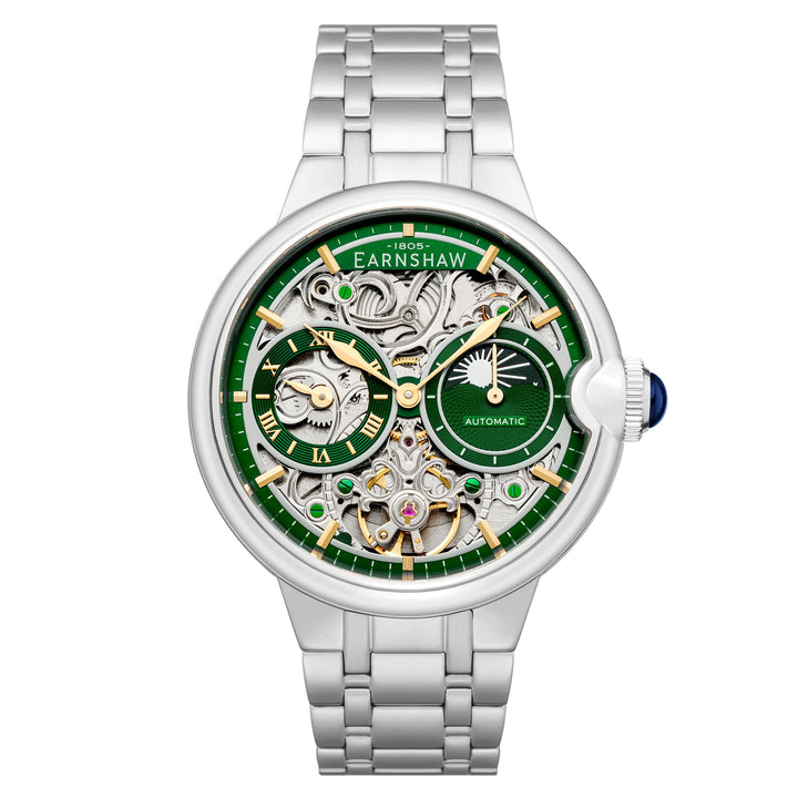 Earnshaw Barallier Dual Time Sun Moon Open Heart Automatic Regal Green
