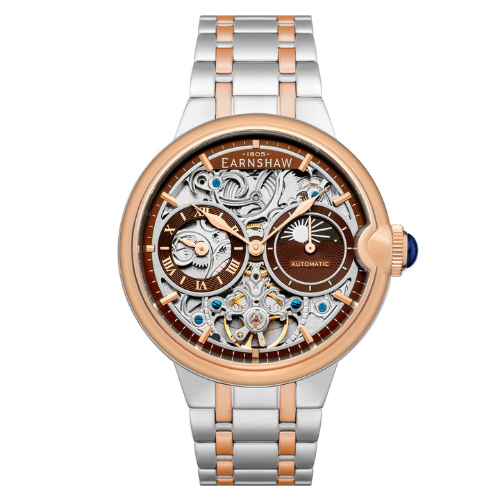 Earnshaw Barallier Dual Time Sun Moon Open Heart Automatic Two Tone Rose Brown
