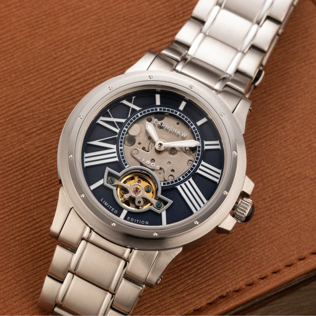 Earnshaw Bertha Open Heart Skeleton Automatic Naval Blue