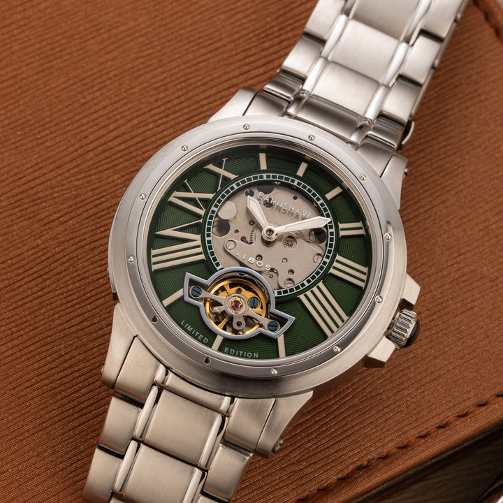 Earnshaw Bertha Open Heart Skeleton Automatic Hunter Green
