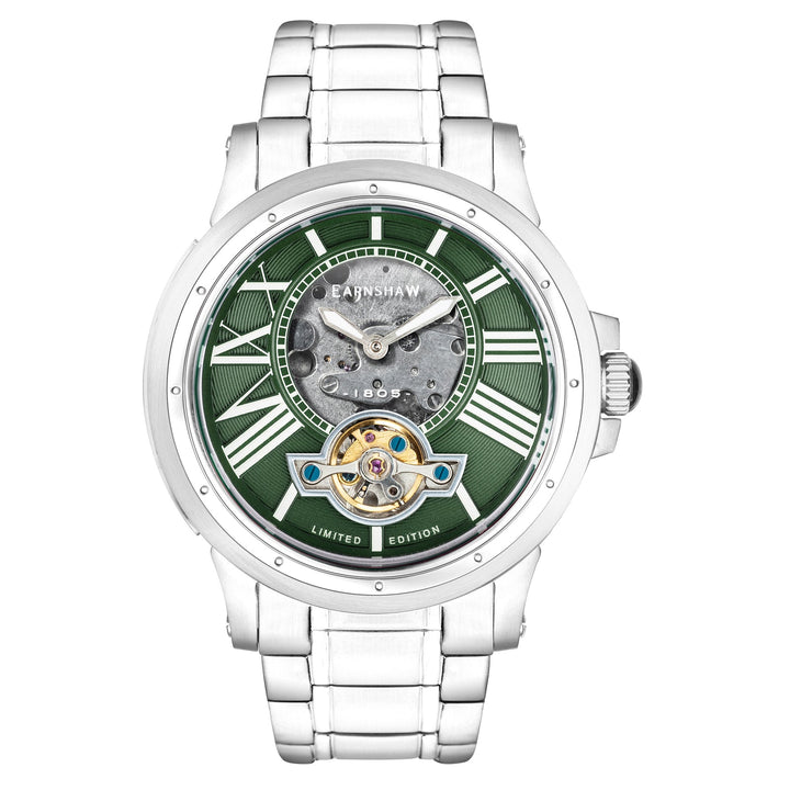 Earnshaw Bertha Open Heart Skeleton Automatic Hunter Green
