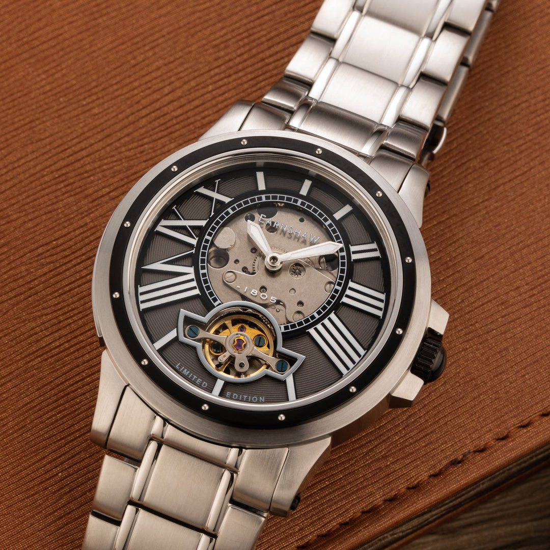 Earnshaw Bertha Open Heart Skeleton Automatic Grey