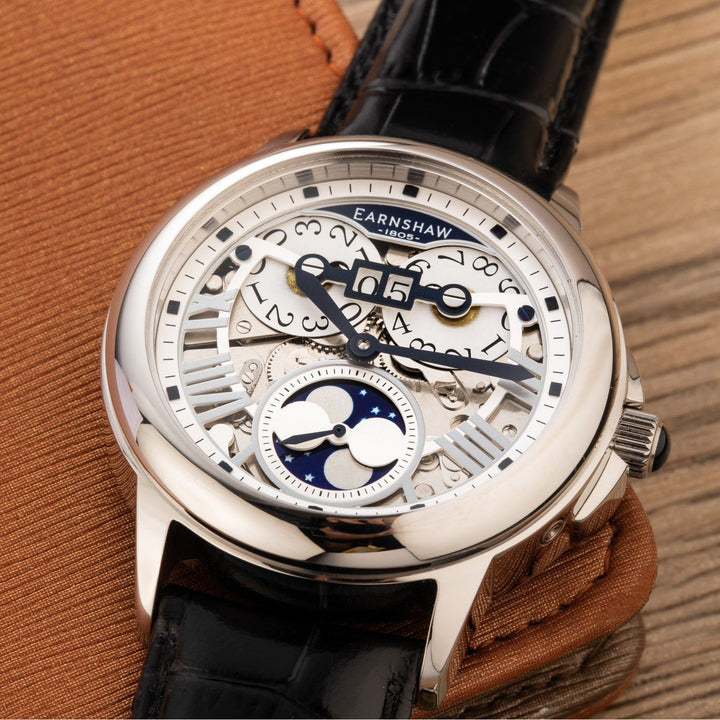Earnshaw Waterhouse Grand Date Sun Moon Skeleton Automatic Classic Silver