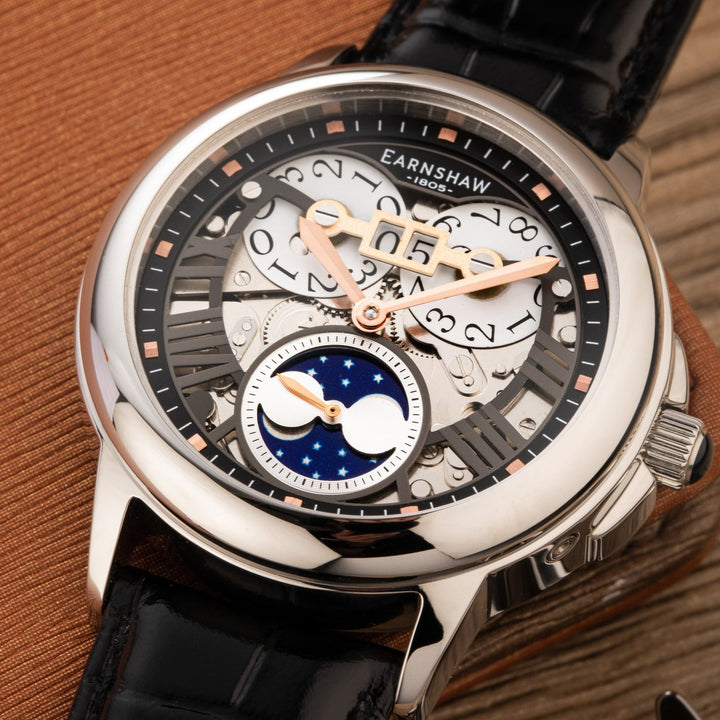 Earnshaw Waterhouse Grand Date Sun Moon Skeleton Automatic Formal Grey