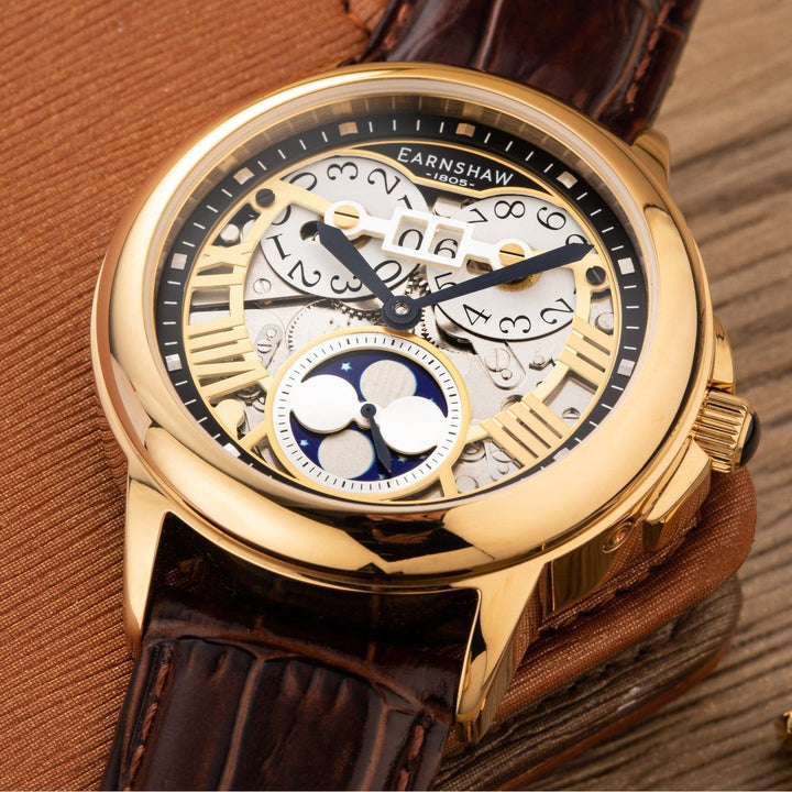 Earnshaw Waterhouse Grand Date Sun Moon Skeleton Automatic Yellow Gold