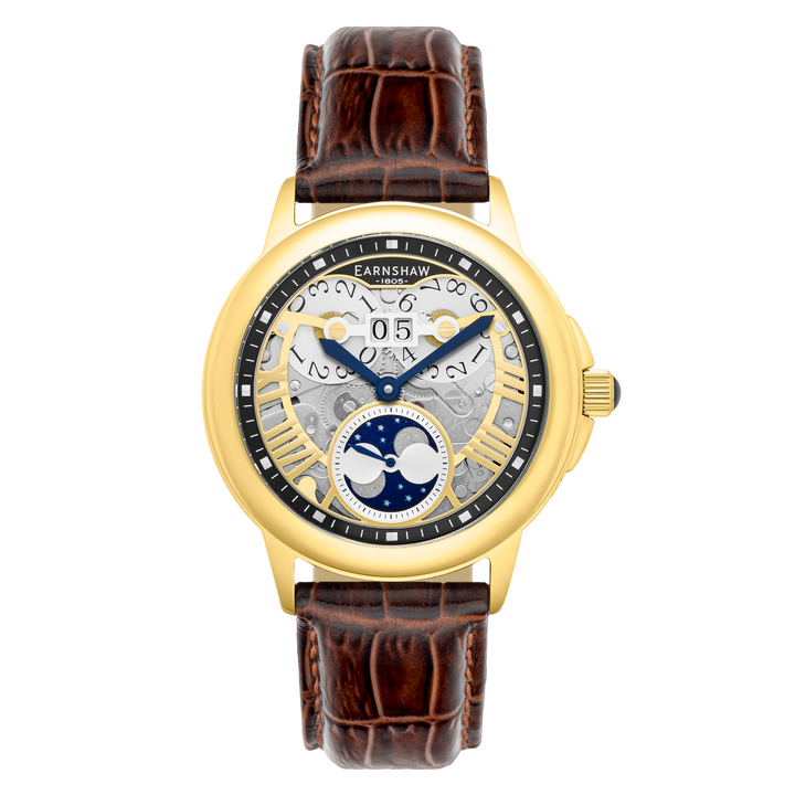 Earnshaw Waterhouse Grand Date Sun Moon Skeleton Automatic Yellow Gold