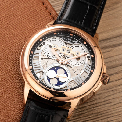 Earnshaw Waterhouse Grand Date Sun Moon Skeleton Automatic Rose Gold