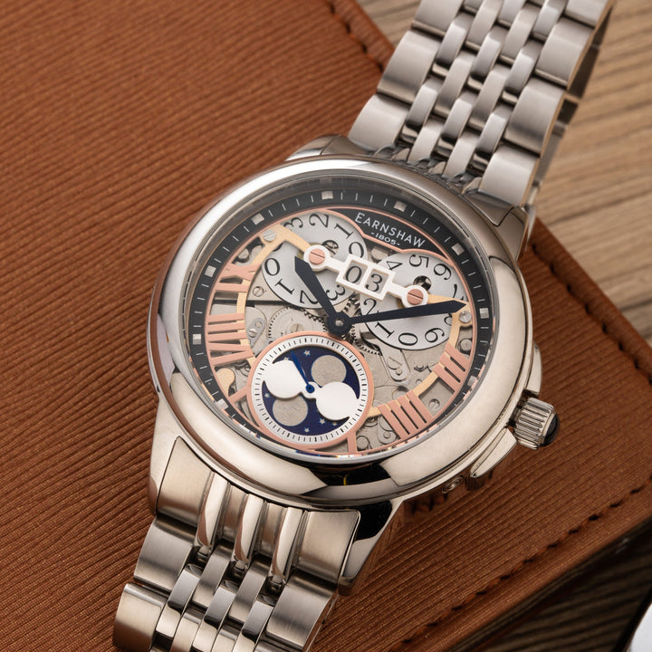 Earnshaw Waterhouse Grand Date Sun Moon Skeleton Automatic Rose