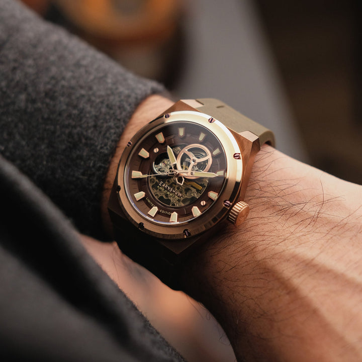 Earnshaw Armstrong Open Heart Mechanical Automatic Caramel Gold