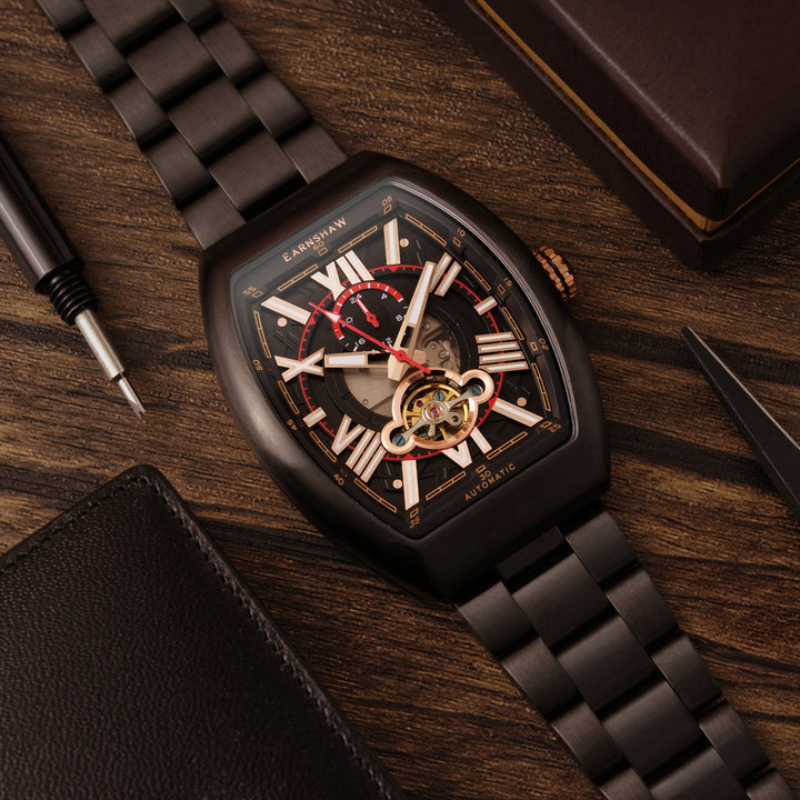Earnshaw Supremacy 24 Hour Open Heart Automatic Stone Black