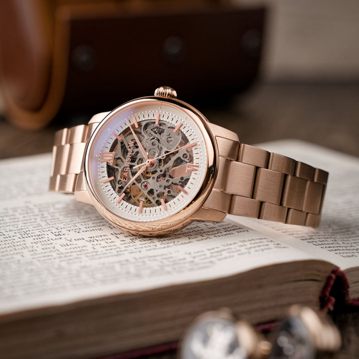 Earnshaw Cornwall Skeleton Automatic Rose White