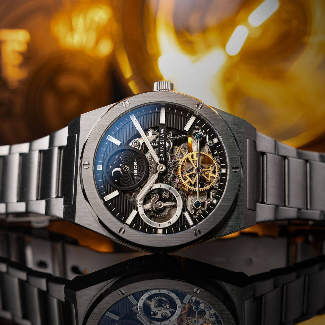 Earnshaw Drake Dual Time Automatic Silver Black