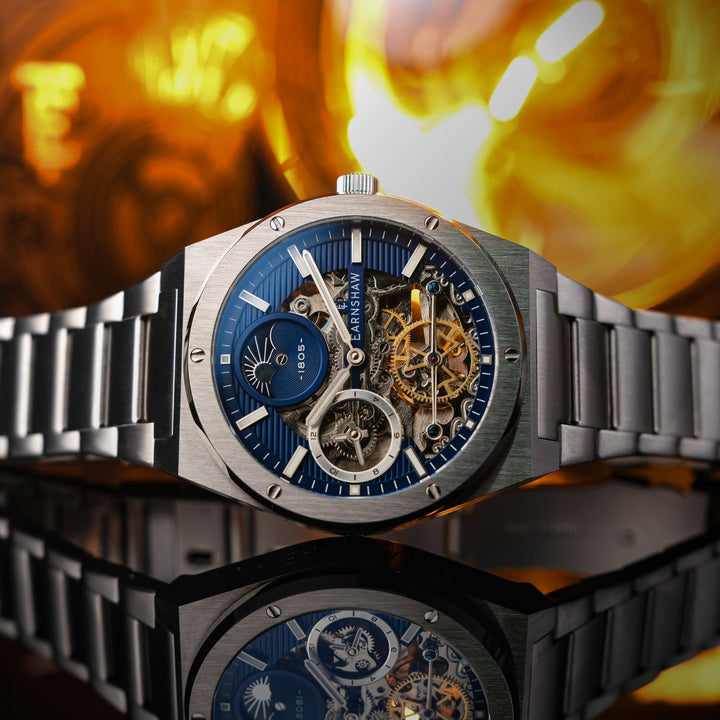 Earnshaw Drake Dual Time Automatic Silver Blue