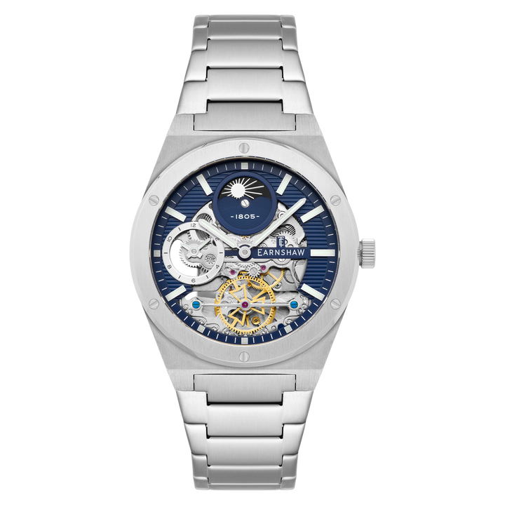 Earnshaw Drake Dual Time Automatic Silver Blue