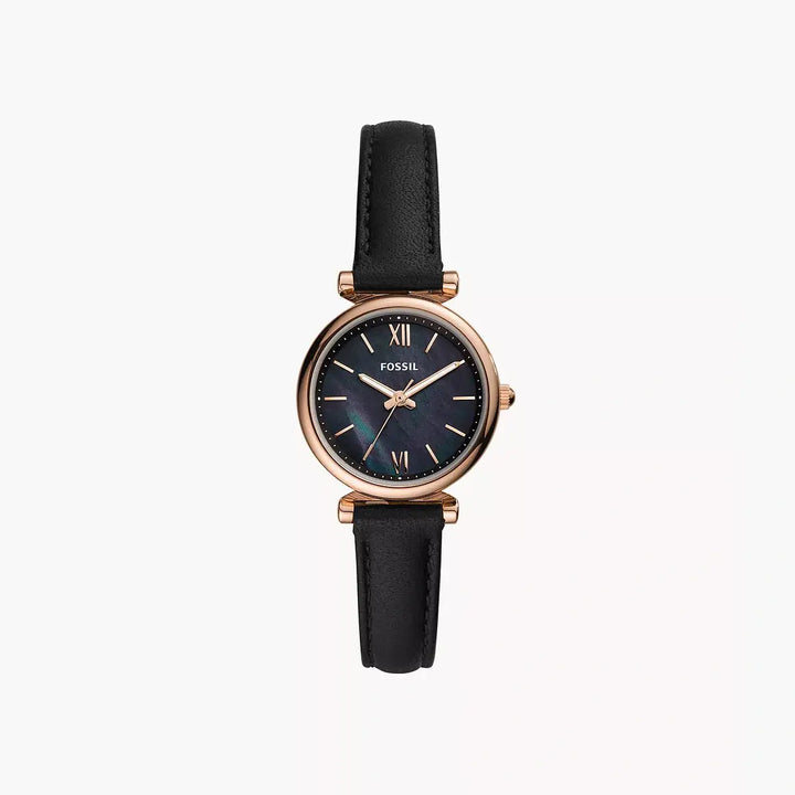 Fossil Carlie Mini Three-Hand Black Leather Watch