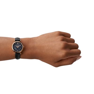 Fossil Carlie Mini Three-Hand Black Leather Watch