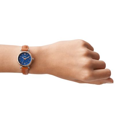 Fossil Carlie Mini Three-Hand Tan Leather Watch