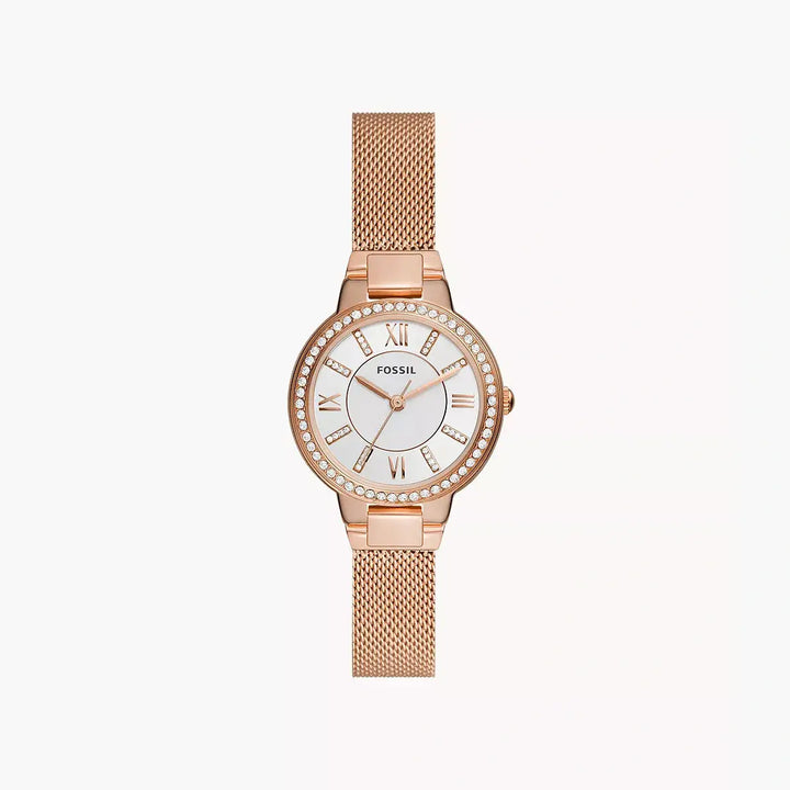 Fossil Virginia Three-Hand Rose Gold-Tone Stainless Steel Mesh Watch