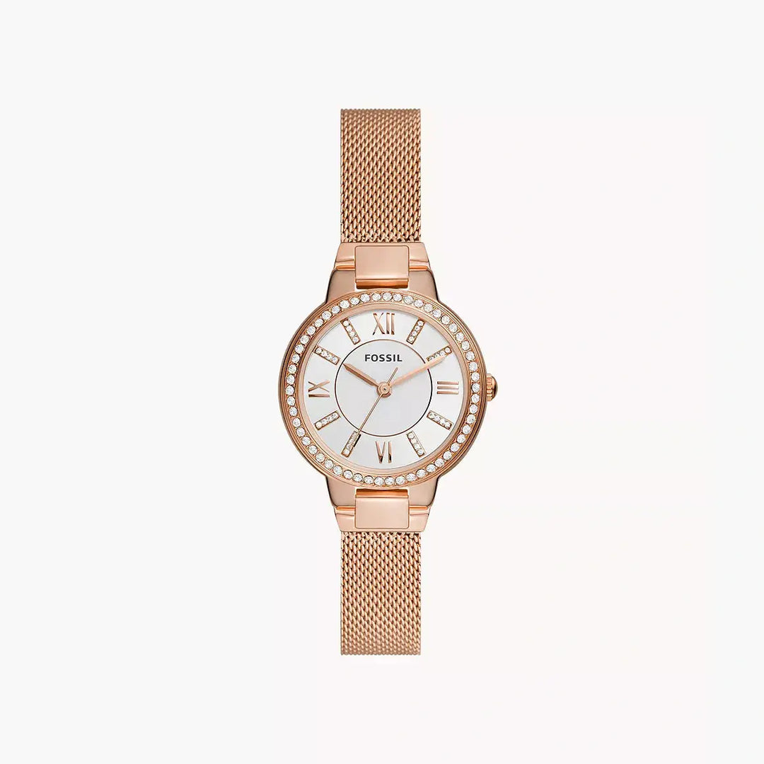 Fossil Virginia Three-Hand Rose Gold-Tone Stainless Steel Mesh Watch