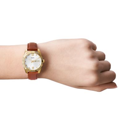Fossil Scarlette Three-Hand Day-Date Tan LiteHide™ Leather Watch