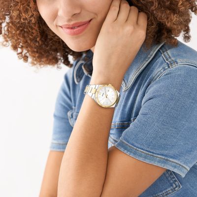 Fossil Virginia Silver Dial Rose-Tone Stainless Steel Watch