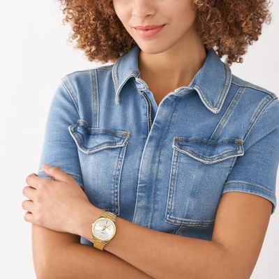 Fossil Scarlette Three-Hand Gold-Tone Stainless Steel Watch