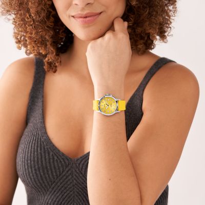 Fossil FB-01 Three-Hand Date Yellow Silicone Watch