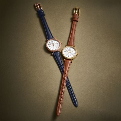 Fossil Carlie Three-Hand Navy LiteHide™ Leather Watch