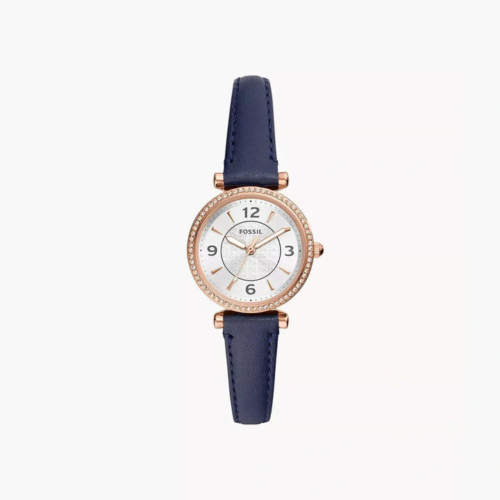 Fossil Carlie Three-Hand Navy LiteHide™ Leather Watch