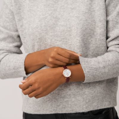 Fossil Carlie Three-Hand Red Lizard LiteHide™ Leather Watch