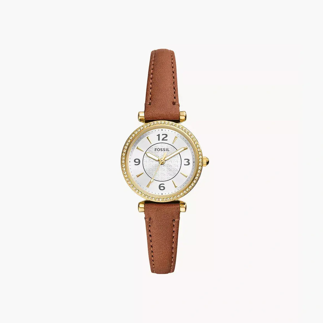 Fossil Carlie Three-Hand Medium Brown LiteHide™ Leather Watch