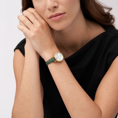 Fossil Carlie Three-Hand Green LiteHide™ Leather Watch