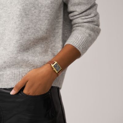 Fossil Raquel Three-Hand Date Medium Brown LiteHide™ Leather Watch
