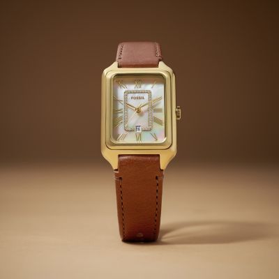 Fossil Raquel Three-Hand Date Medium Brown LiteHide™ Leather Watch
