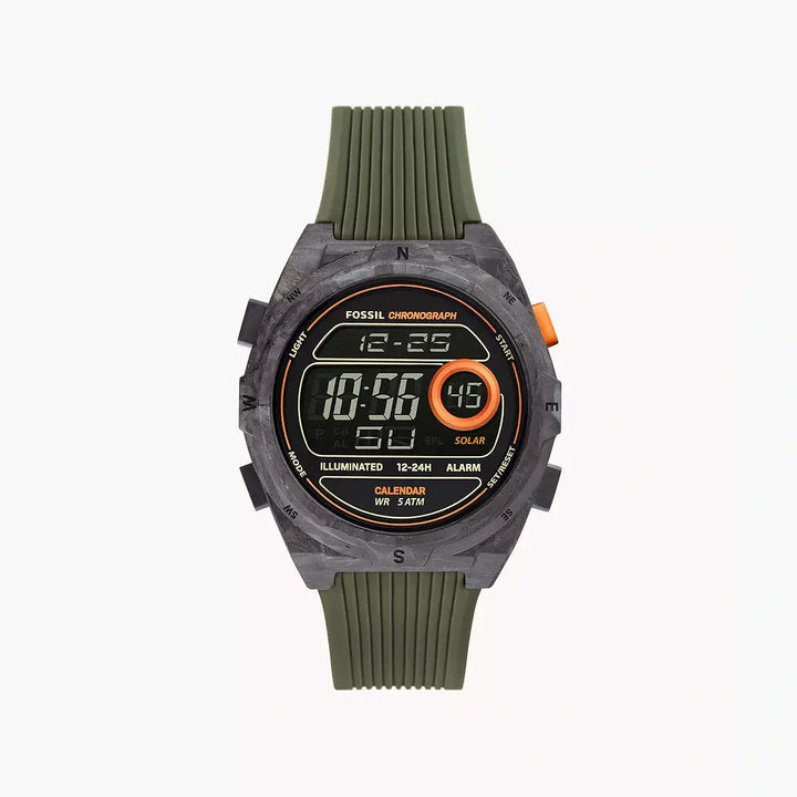 Fossil Everett Carbon Solar-Powered Digital Olive Silicone Watch