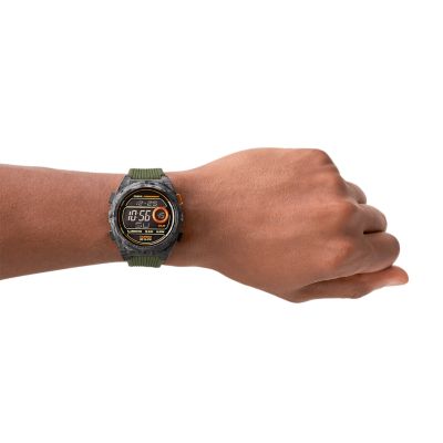 Fossil Everett Carbon Solar-Powered Digital Olive Silicone Watch