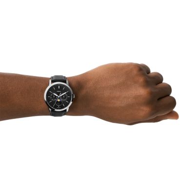 Fossil Neutra Moonphase Multifunction Black LiteHide™ Leather Watch