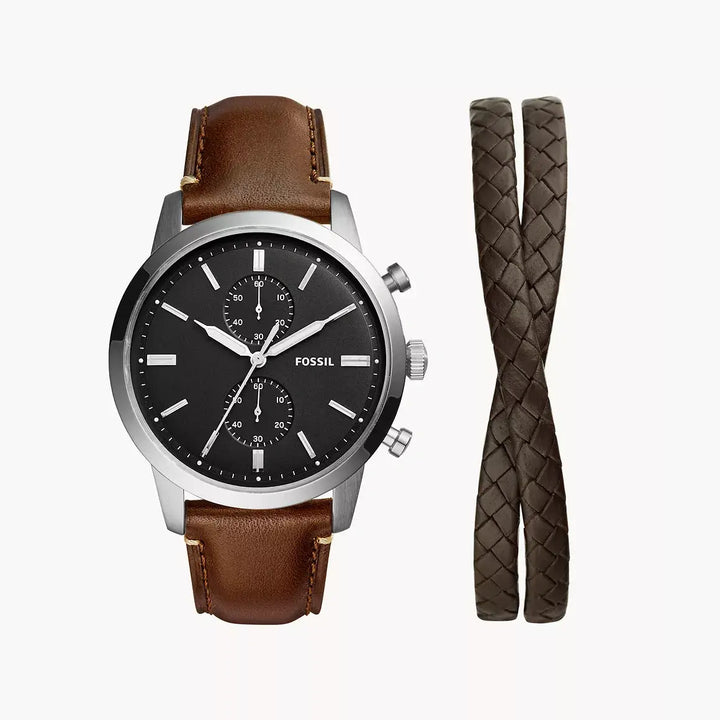 Fossil Townsman Chronograph Brown LiteHide™ Leather Watch And Bracelet Set